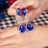 imageBriLove Womens Fashion Crystal Wedding Bridal Hollow Leaf Teardrop Dangle EarringsRoyal Blue SilverTone
