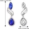 imageBriLove Womens Fashion Crystal Wedding Bridal Hollow Leaf Teardrop Dangle EarringsRoyal Blue SilverTone