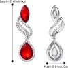 imageBriLove Womens Fashion Crystal Wedding Bridal Hollow Leaf Teardrop Dangle EarringsRuby Color SilverTone