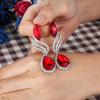 imageBriLove Womens Fashion Crystal Wedding Bridal Hollow Leaf Teardrop Dangle EarringsRuby Color SilverTone