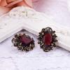 imageBriLove Womens Victorian Style Crystal Floral Scroll Cameo Inspired Oval Stud EarringsAmethyst Color AntiqueGoldTone