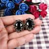 imageBriLove Womens Victorian Style Crystal Floral Scroll Cameo Inspired Oval Stud EarringsBlack AntiqueGoldTone