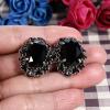 imageBriLove Womens Victorian Style Crystal Floral Scroll Cameo Inspired Oval Stud EarringsBlack AntiqueSilverTone