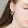 imageBriLove Womens Victorian Style Crystal Floral Scroll Cameo Inspired Oval Stud EarringsChampagne AntiqueGoldTone