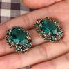 imageBriLove Womens Victorian Style Crystal Floral Scroll Cameo Inspired Oval Stud EarringsEmerald Color AntiqueGoldTone
