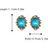 imageBriLove Womens Victorian Style Crystal Floral Scroll Cameo Inspired Oval Stud EarringsLight Blue AntiqueGoldToned