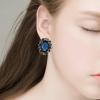 imageBriLove Womens Victorian Style Crystal Floral Scroll Cameo Inspired Oval Stud EarringsNavy Blue AntiqueGoldTone