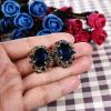 imageBriLove Womens Victorian Style Crystal Floral Scroll Cameo Inspired Oval Stud EarringsNavy Blue AntiqueGoldTone