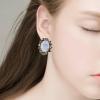 imageBriLove Womens Victorian Style Crystal Floral Scroll Cameo Inspired Oval Stud EarringsOpal Color AntiqueGoldTone
