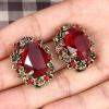 imageBriLove Womens Victorian Style Crystal Floral Scroll Cameo Inspired Oval Stud EarringsRuby Color AntiqueGoldtone