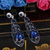 imageBriLove Womens Wedding Bridal Crystal Art Deco Teardrop Hollow Chandelier Dangle EarringsNavy Blue SilverTone