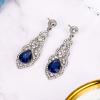 imageBriLove Womens Wedding Bridal Crystal Art Deco Teardrop Hollow Chandelier Dangle EarringsNavy Blue w Clear SilverTone