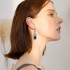 imageBriLove Womens Wedding Bridal Crystal Art Deco Teardrop Hollow Chandelier Dangle EarringsNavy Blue w Clear SilverTone