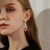 imageBriLove Womens Wedding Bridal Crystal Art Deco Teardrop Hollow Chandelier Dangle EarringsRuby Color GoldTone