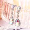 imageBriLove Womens Wedding Bridal Crystal Marquise Leaf Teardrop Chandelier Dangle EarringsClear AB SilverTone