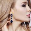imageBriLove Womens Wedding Bridal Crystal Marquise Leaf Teardrop Chandelier Dangle EarringsNavy Blue SilverTone