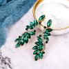 imageBriLove Womens Wedding Bridal Crystal Multi Marquise Filigree Flower Chandelier ClipOn Dangle EarringsEmerald Color GoldTone