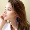 imageBriLove Womens Wedding Bridal Crystal Multi Marquise Filigree Flower Chandelier ClipOn Dangle EarringsNavy Blue BlackTone