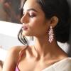 imageBriLove Womens Wedding Bridal Crystal Multi Marquise Filigree Flower Chandelier ClipOn Dangle EarringsPink Tourmaline Color GoldTone