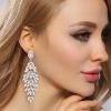 imageBriLove Womens Wedding Bridal Crystal Multi MarquiseShape Leaf Cluster Chandelier Dangle EarringsClear SilverTone