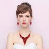 imageBriLove Womens Wedding Bridal Crystal Multi OvalShape Flower Leaf Enamel Statement Necklace Dangle Earrings SetRuby Color GoldTone