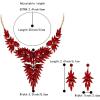 imageBriLove Womens Wedding Bridal Crystal Multi OvalShape Flower Leaf Enamel Statement Necklace Dangle Earrings SetRuby Color GoldTone