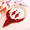 imageBriLove Womens Wedding Bridal Crystal Multi OvalShape Flower Leaf Enamel Statement Necklace Dangle Earrings SetRuby Color GoldTone