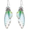 imageBriLove Butterfly Wing Hook Earrings Elegant Crystal Insect Dragonfly Drop Dangle Jewelry for WomenGreen Camo SilverTone