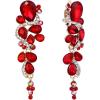 imageBriLove Wedding Bridal ClipOn Earrings for Women Bohemian Boho Crystal Multiple Teardrop Chandelier Dangle Jewelry Ruby Color GoldToned