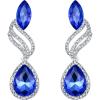 imageBriLove Womens Fashion Crystal Wedding Bridal Hollow Leaf Teardrop Dangle EarringsLight Blue SilverTone