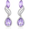 imageBriLove Womens Fashion Crystal Wedding Bridal Hollow Leaf Teardrop Dangle EarringsLight Purple SilverTone