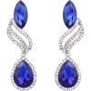 imageBriLove Womens Fashion Crystal Wedding Bridal Hollow Leaf Teardrop Dangle EarringsRoyal Blue SilverTone