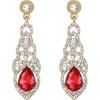 imageBriLove Womens Wedding Bridal Crystal Art Deco Teardrop Hollow Chandelier Dangle EarringsRuby Color GoldTone