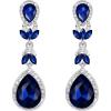 imageBriLove Womens Wedding Bridal Crystal Marquise Leaf Teardrop Chandelier Dangle EarringsNavy Blue SilverTone