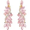 imageBriLove Womens Wedding Bridal Crystal Multi Marquise Filigree Flower Chandelier ClipOn Dangle EarringsPink Tourmaline Color GoldTone