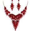 imageBriLove Womens Wedding Bridal Crystal Multi OvalShape Flower Leaf Enamel Statement Necklace Dangle Earrings SetRuby Color GoldTone