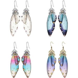 imageBriLove Butterfly Wing Hook Earrings Elegant Crystal Insect Dragonfly Drop Dangle Jewelry for Women4 Pairs