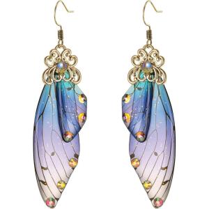 imageBriLove Butterfly Wing Hook Earrings Elegant Crystal Insect Dragonfly Drop Dangle Jewelry for WomenBlue Antiqued GoldTone
