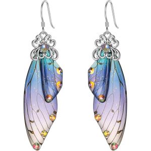 imageBriLove Butterfly Wing Hook Earrings Elegant Crystal Insect Dragonfly Drop Dangle Jewelry for WomenBlue SilverTone