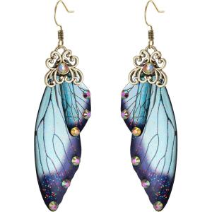 imageBriLove Butterfly Wing Hook Earrings Elegant Crystal Insect Dragonfly Drop Dangle Jewelry for WomenBlue Topaz Antiqued GoldTone