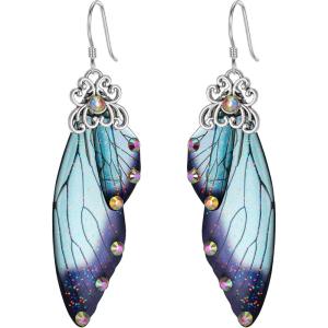 imageBriLove Butterfly Wing Hook Earrings Elegant Crystal Insect Dragonfly Drop Dangle Jewelry for WomenBlue Topaz SilverTone