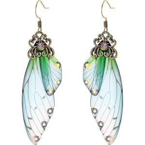 imageBriLove Butterfly Wing Hook Earrings Elegant Crystal Insect Dragonfly Drop Dangle Jewelry for WomenGreen Camo Antiqued GoldTone