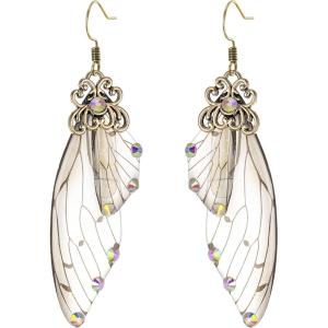 imageBriLove Butterfly Wing Hook Earrings Elegant Crystal Insect Dragonfly Drop Dangle Jewelry for WomenIridescent AB Antiqued GoldTone