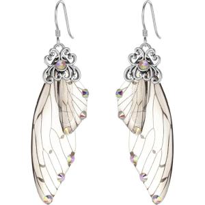 imageBriLove Butterfly Wing Hook Earrings Elegant Crystal Insect Dragonfly Drop Dangle Jewelry for WomenIridescent AB SilverTone