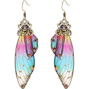 imageBriLove Butterfly Wing Hook Earrings Elegant Crystal Insect Dragonfly Drop Dangle Jewelry for WomenMulticolor Antiqued GoldTone