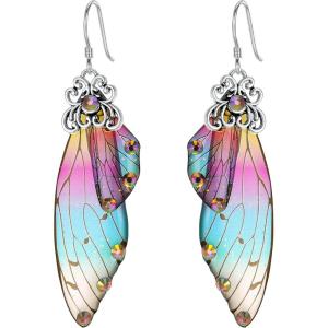 imageBriLove Butterfly Wing Hook Earrings Elegant Crystal Insect Dragonfly Drop Dangle Jewelry for WomenMulticolor SilverTone