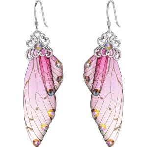 imageBriLove Butterfly Wing Hook Earrings Elegant Crystal Insect Dragonfly Drop Dangle Jewelry for WomenPink SilverTone