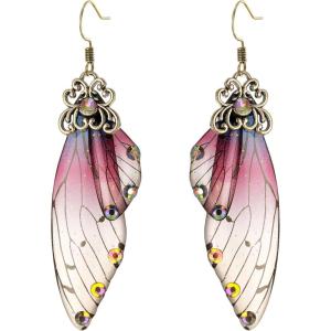 imageBriLove Butterfly Wing Hook Earrings Elegant Crystal Insect Dragonfly Drop Dangle Jewelry for WomenPurple Antiqued GoldTone