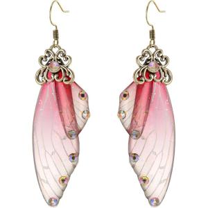 imageBriLove Butterfly Wing Hook Earrings Elegant Crystal Insect Dragonfly Drop Dangle Jewelry for WomenPurple Pink Antiqued GoldTone