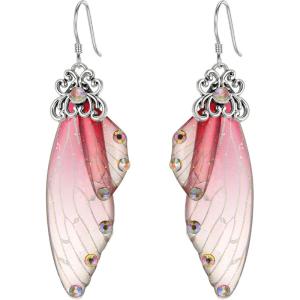 imageBriLove Butterfly Wing Hook Earrings Elegant Crystal Insect Dragonfly Drop Dangle Jewelry for WomenPurple Pink SilverTone